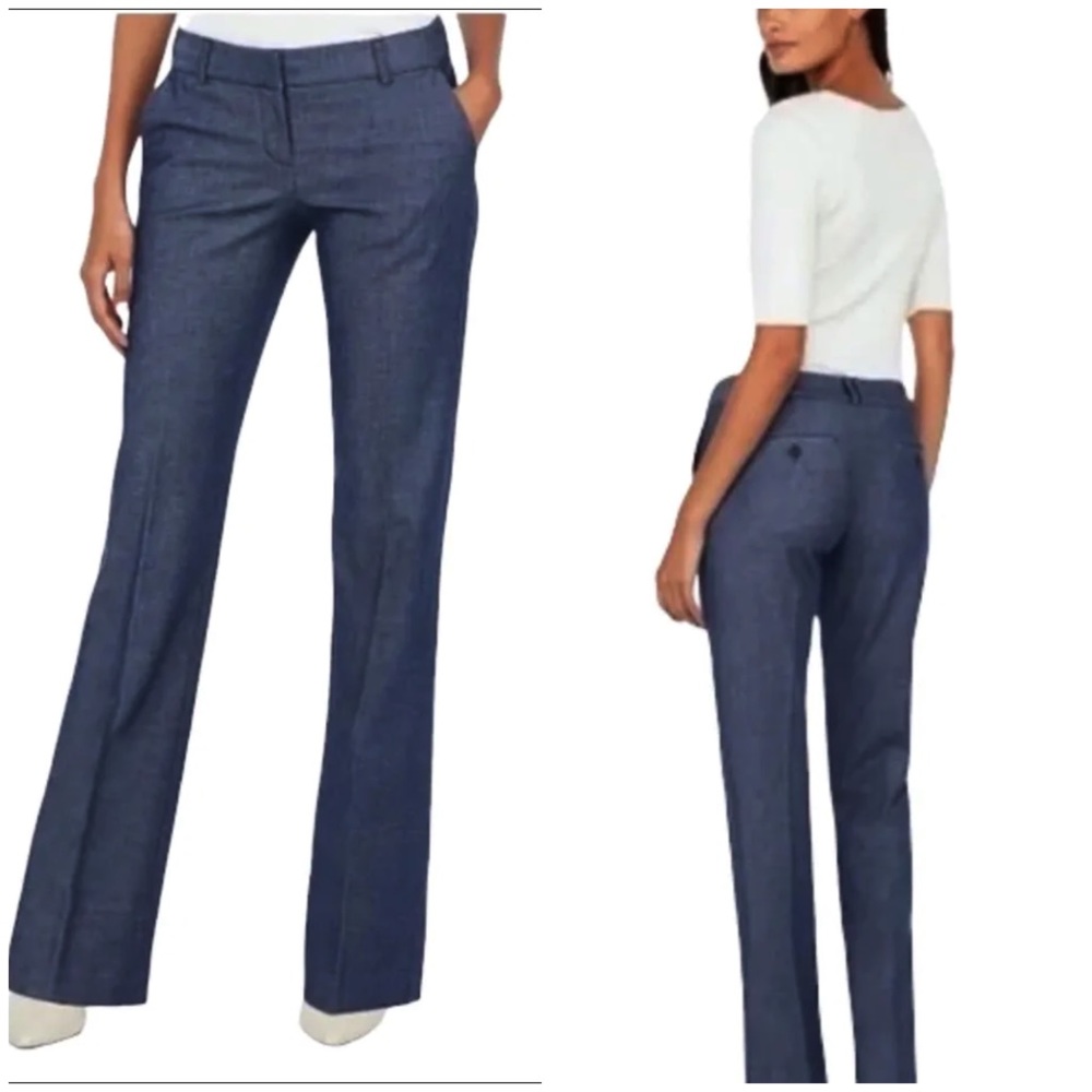 Express Editor Flare Leg Dark Chambray Denim Blue Pants Size 2
